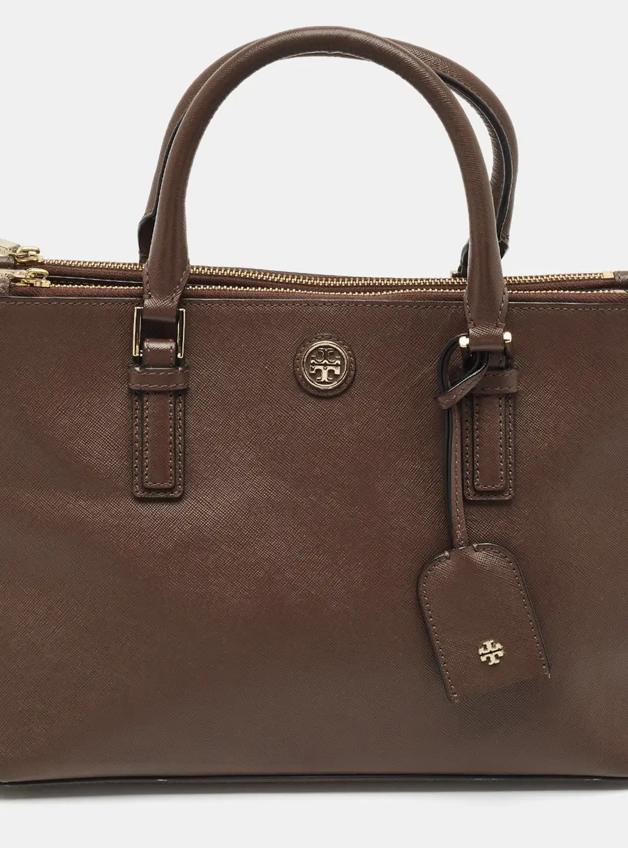 Tory Burch Robinson Double Zip Brown/Off White Leather Tote