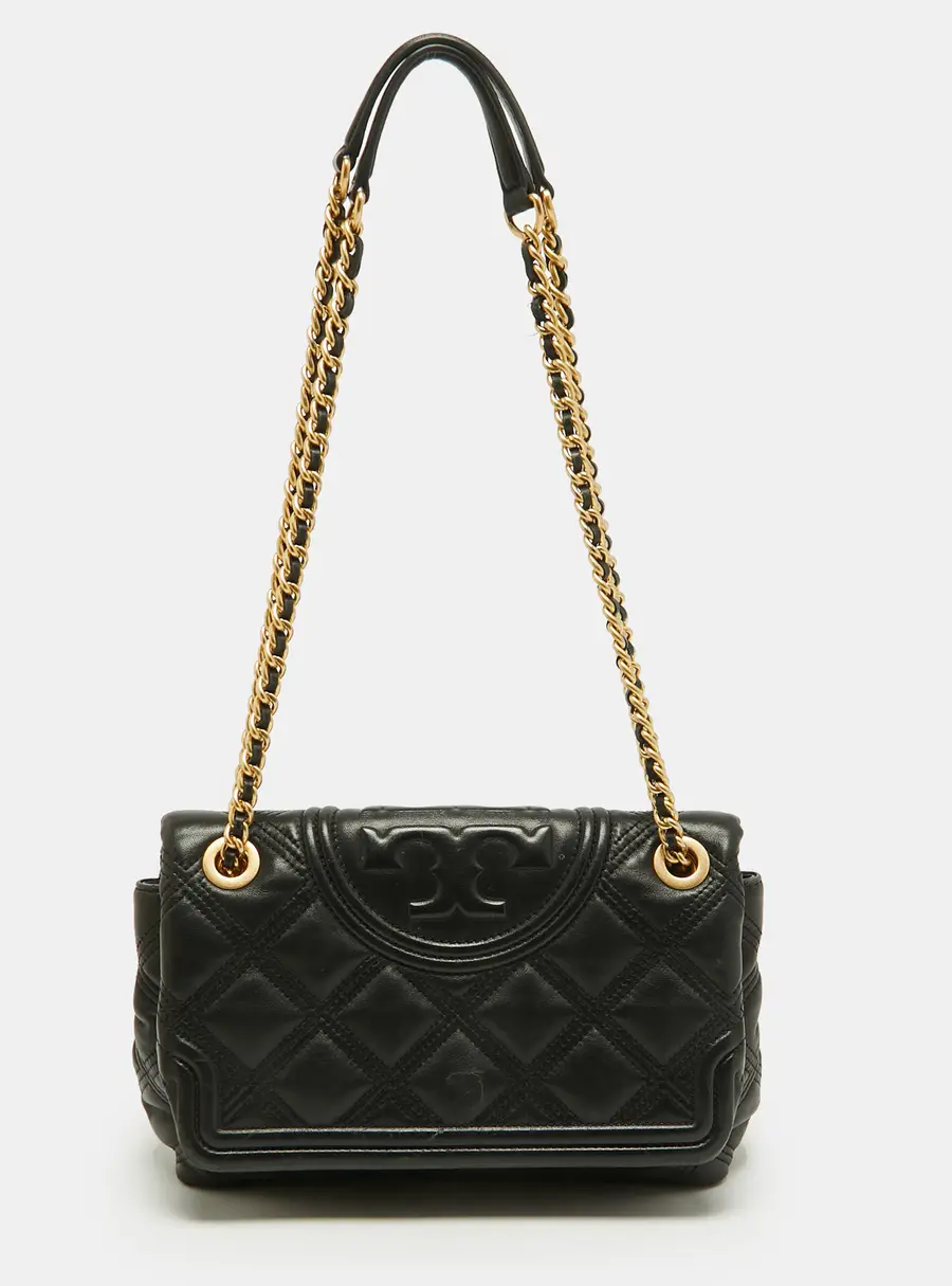 Tory Burch Fleming Soft Medium Black Leather Shoulder Bag
