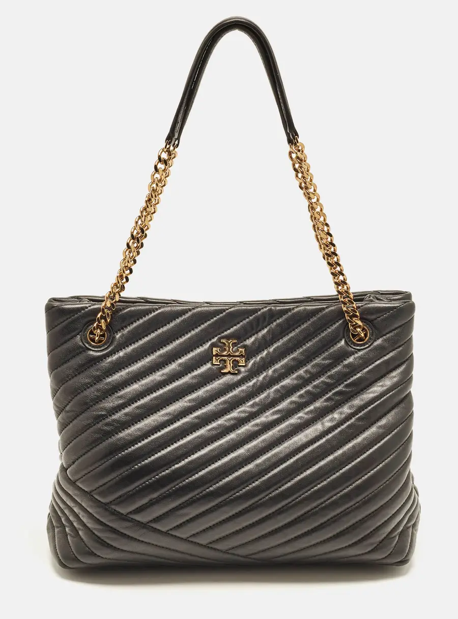 Tory Burch Kira Black Chevron Leather Tote