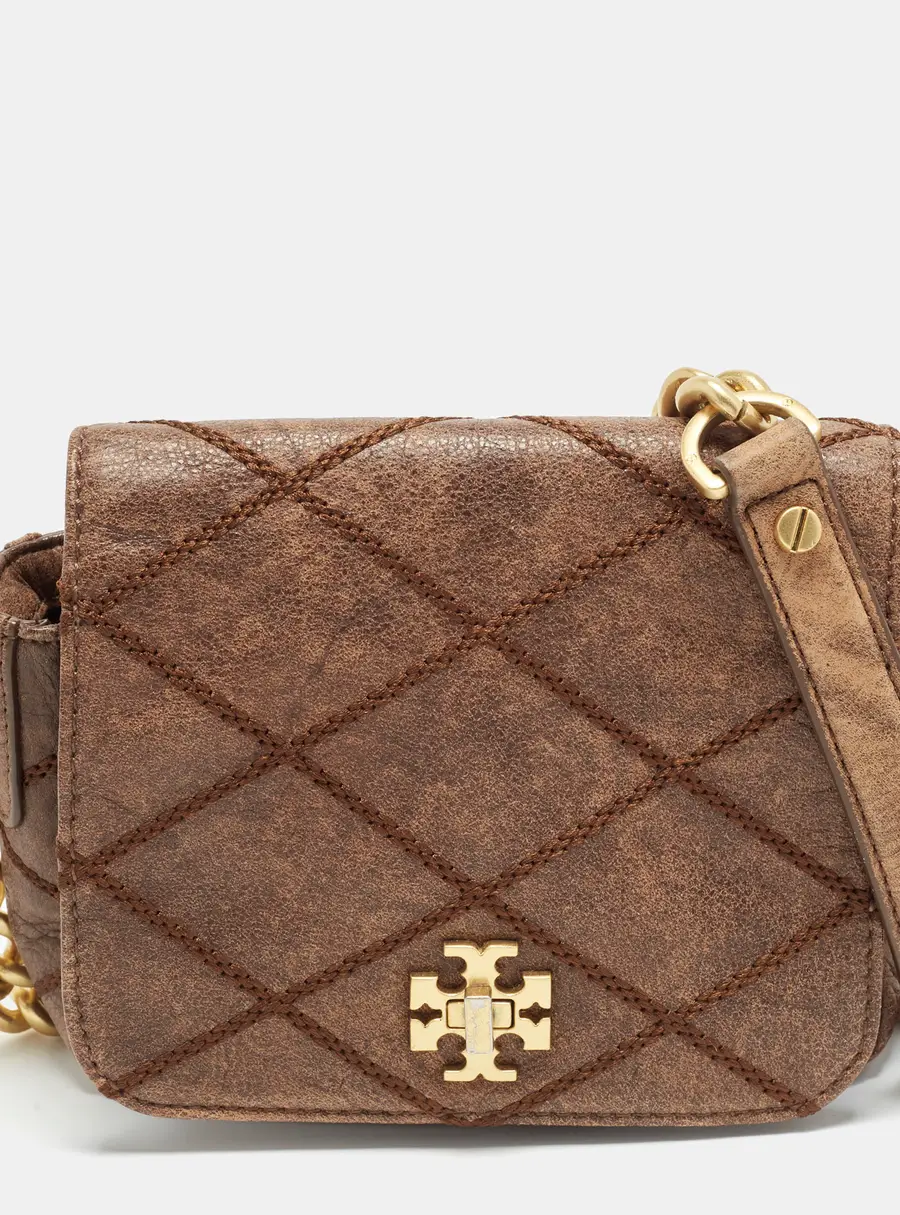 Tory Burch Kira Brown Quilted Leather Crossbody Bag