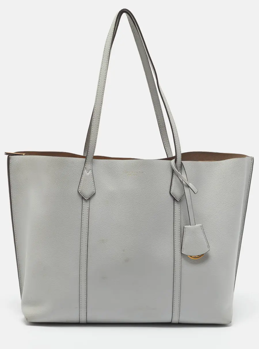 Tory Burch Perry Triple Compartment Large Grey Leather Tote