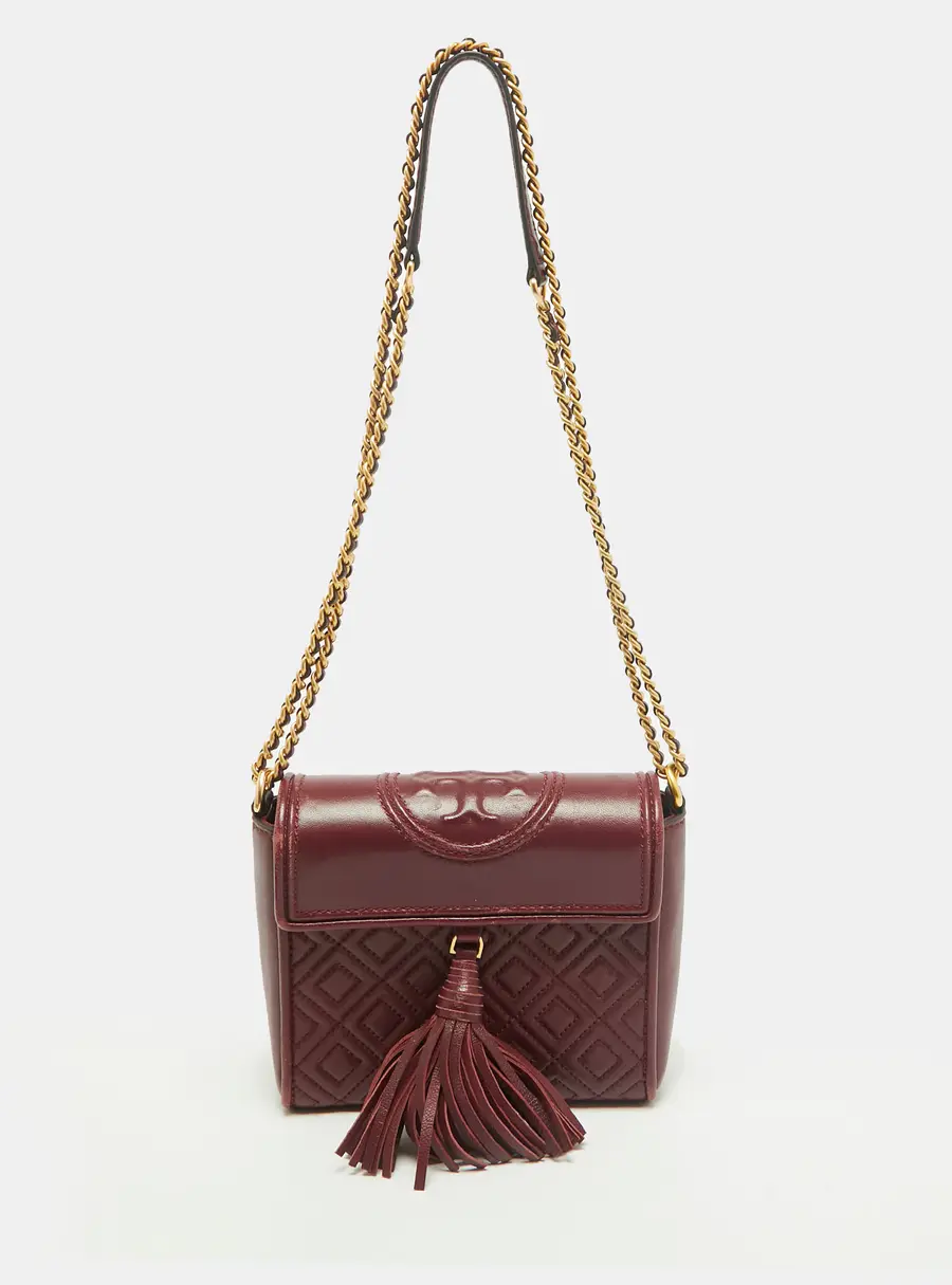 Tory Burch Fleming Tassel Burgundy Leather Crossbody Bag
