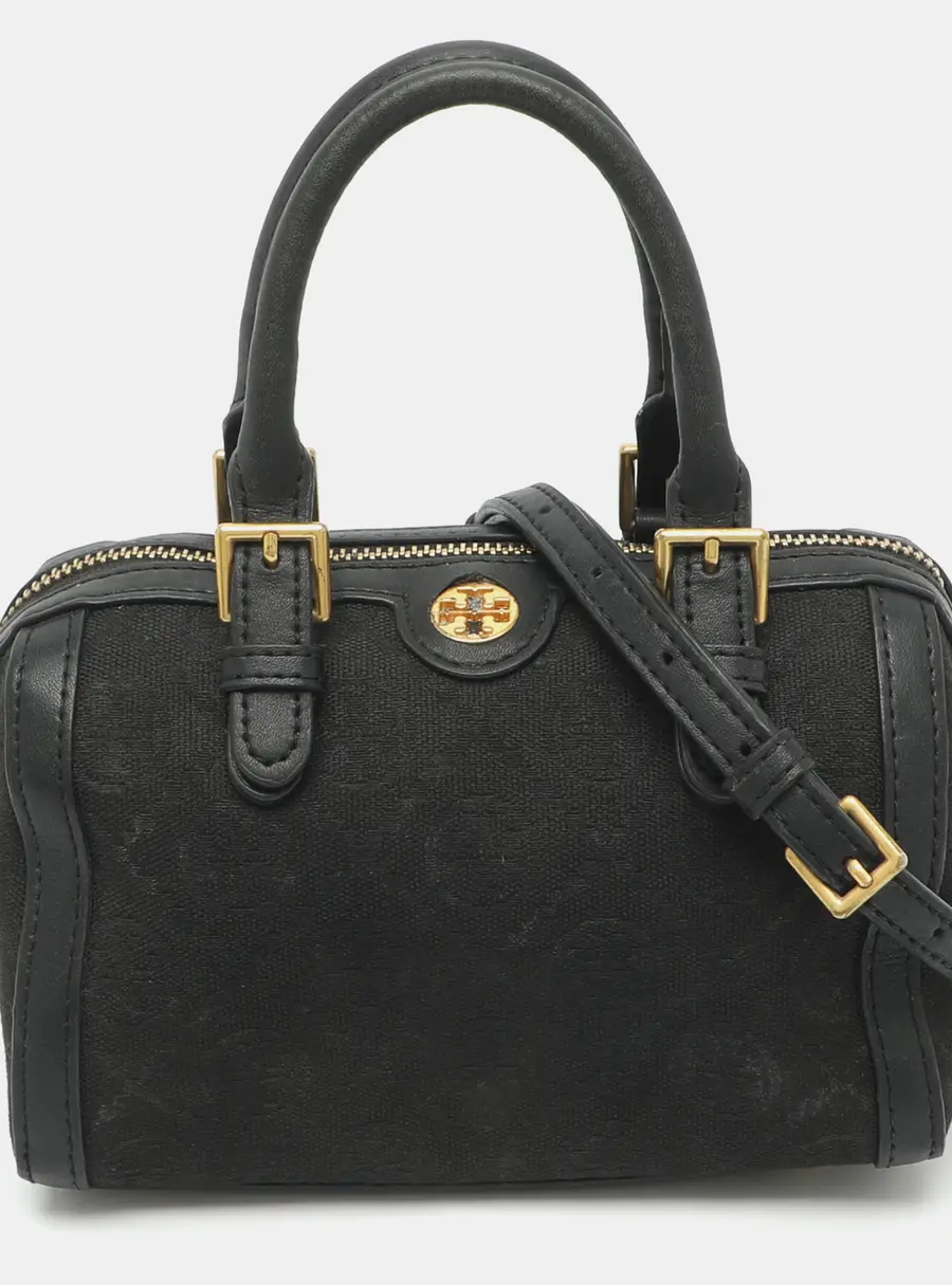 Tory Burch Black Signature Canvas and Leather Crossbody Bag