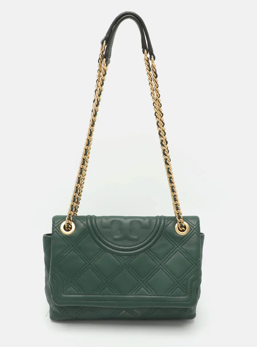 Tory Burch Fleming Green Leather Shoulder Bag