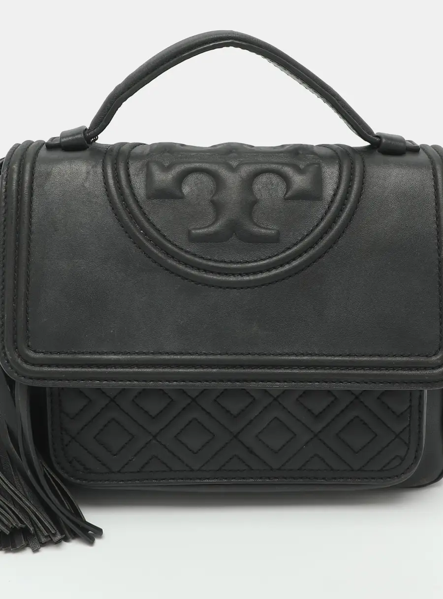 Tory Burch Fleming Black Leather Top Handle Bag