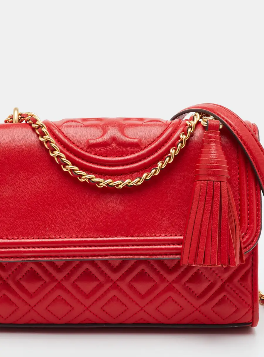 Tory Burch Fleming Small Red Leather Crossbody Bag