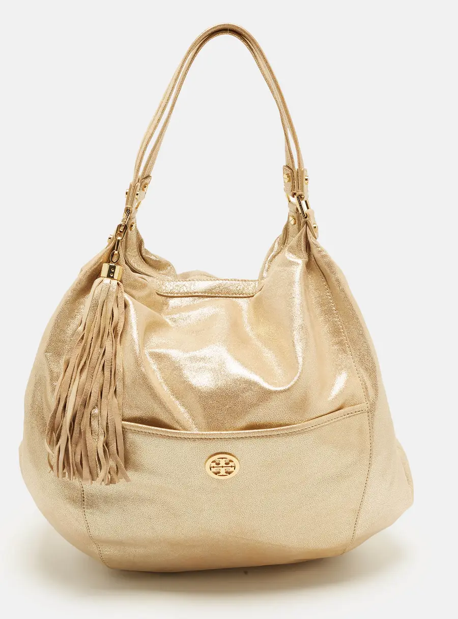 Tory Burch Gold Dean Oversized Leather Hobo