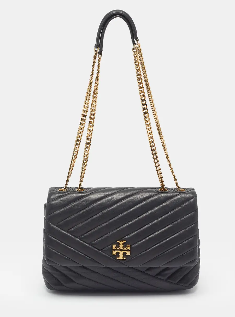 Tory Burch Kira Chevron Black Leather Shoulder Bag