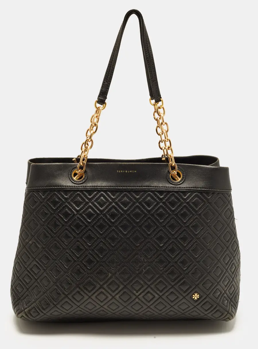 Tory Burch Fleming Black Quilted Leather Tote