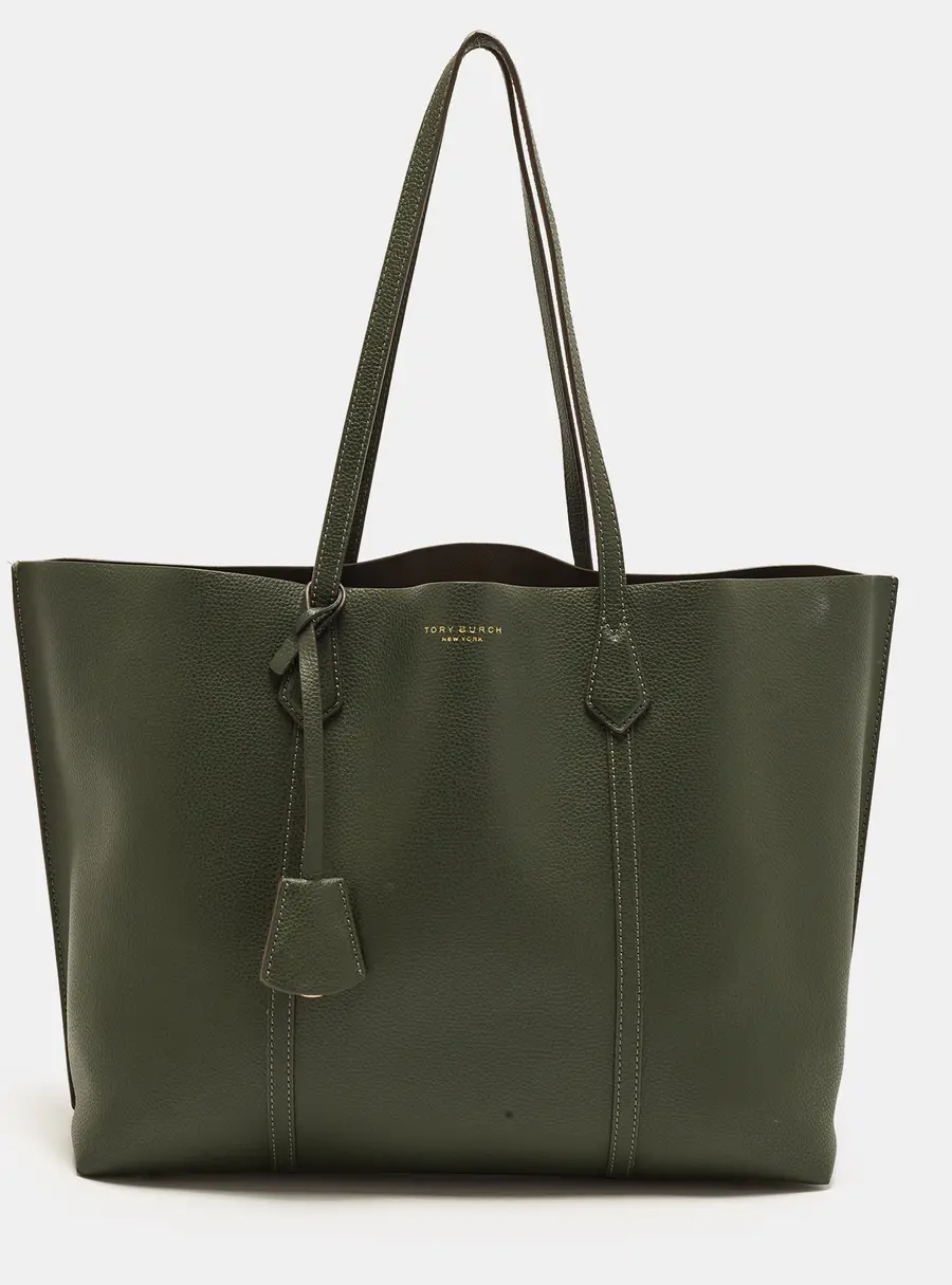 Tory Burch Perry Triple Compartment Large Green Leather Tote