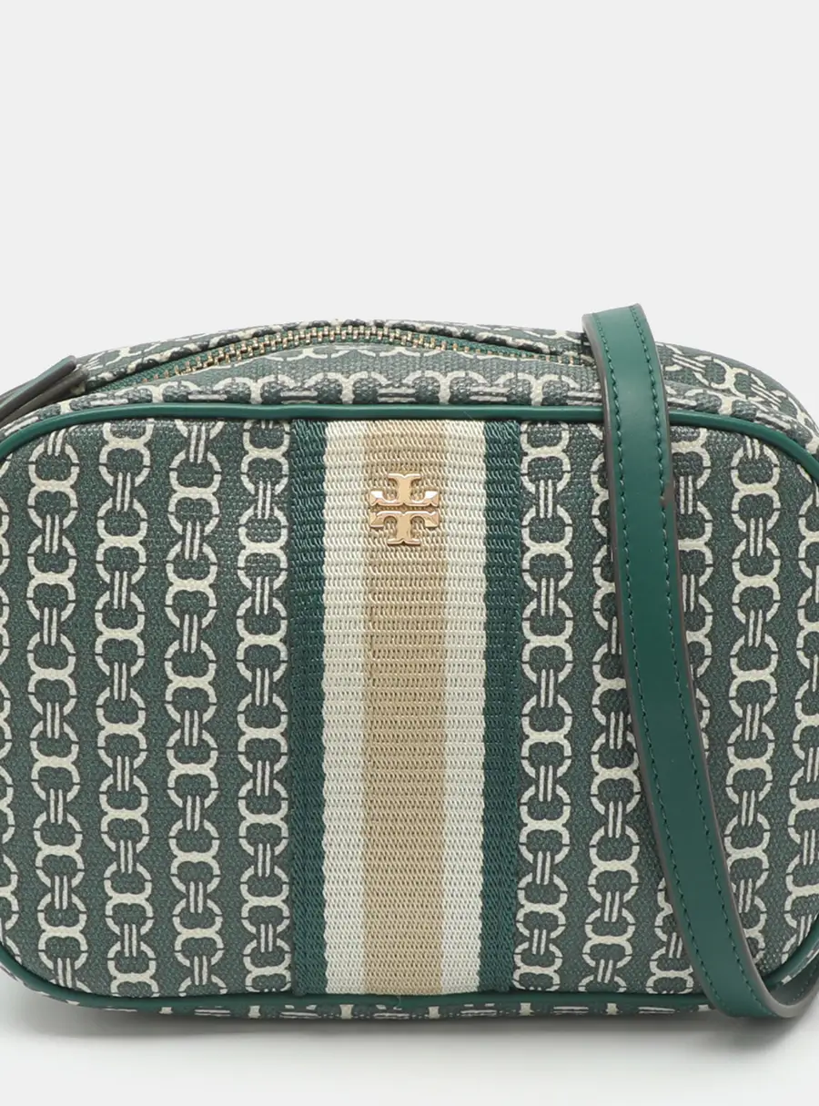 Tory Burch Green Gemini Link Coated Canvas and Leather Crossbody Bag