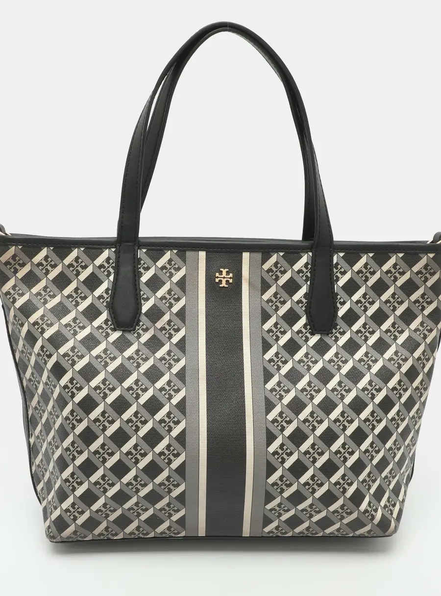 Tory Burch Grey Signature Coated Canvas and Leather Tote