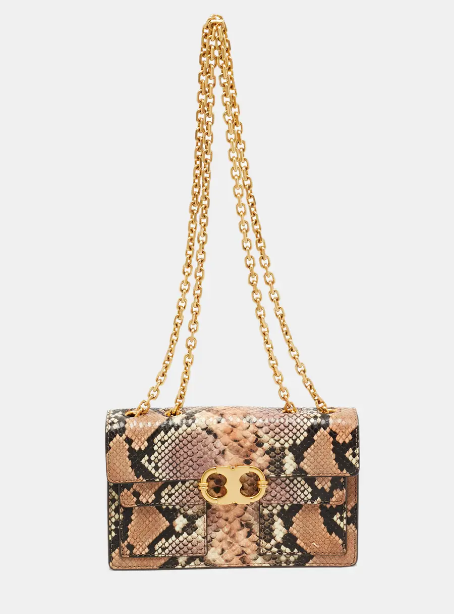 Tory Burch Gemini Multicolor Python Embossed Leather Shoulder Bag