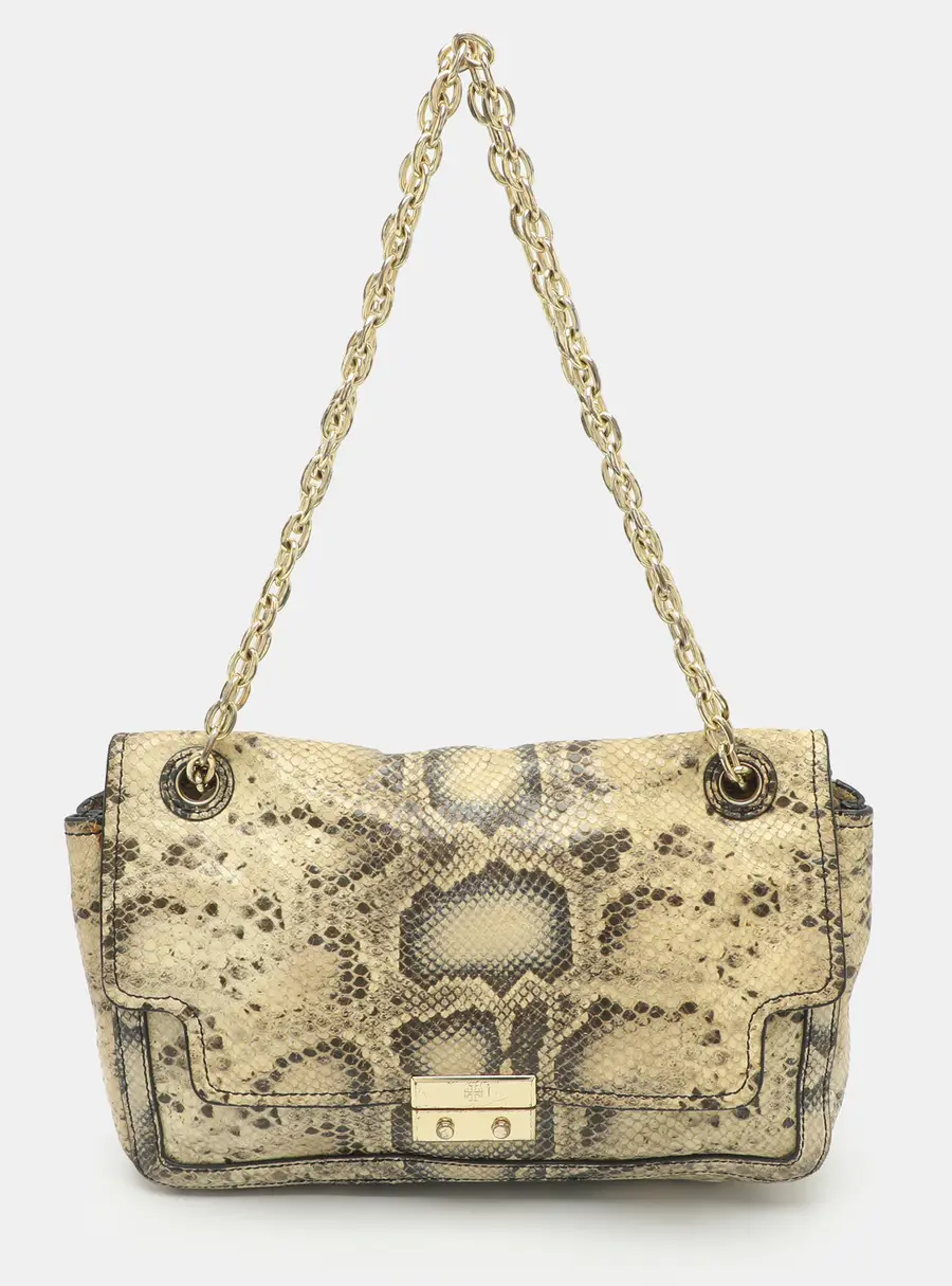 Tory Burch Cream Snakeskin Embossed Leather Shoulder Bag