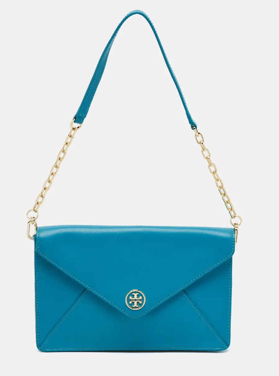 Tory Burch Robinson Envelope Lignt Blue Leather Shoulder Bag
