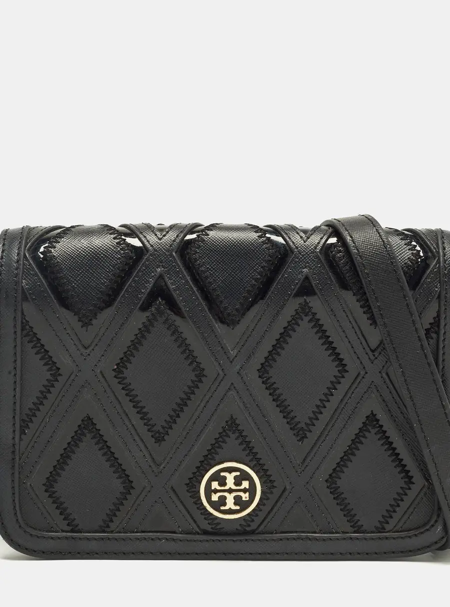 Tory Burch Robinson Patchwork Black Patent and Leather Crossbody Bag