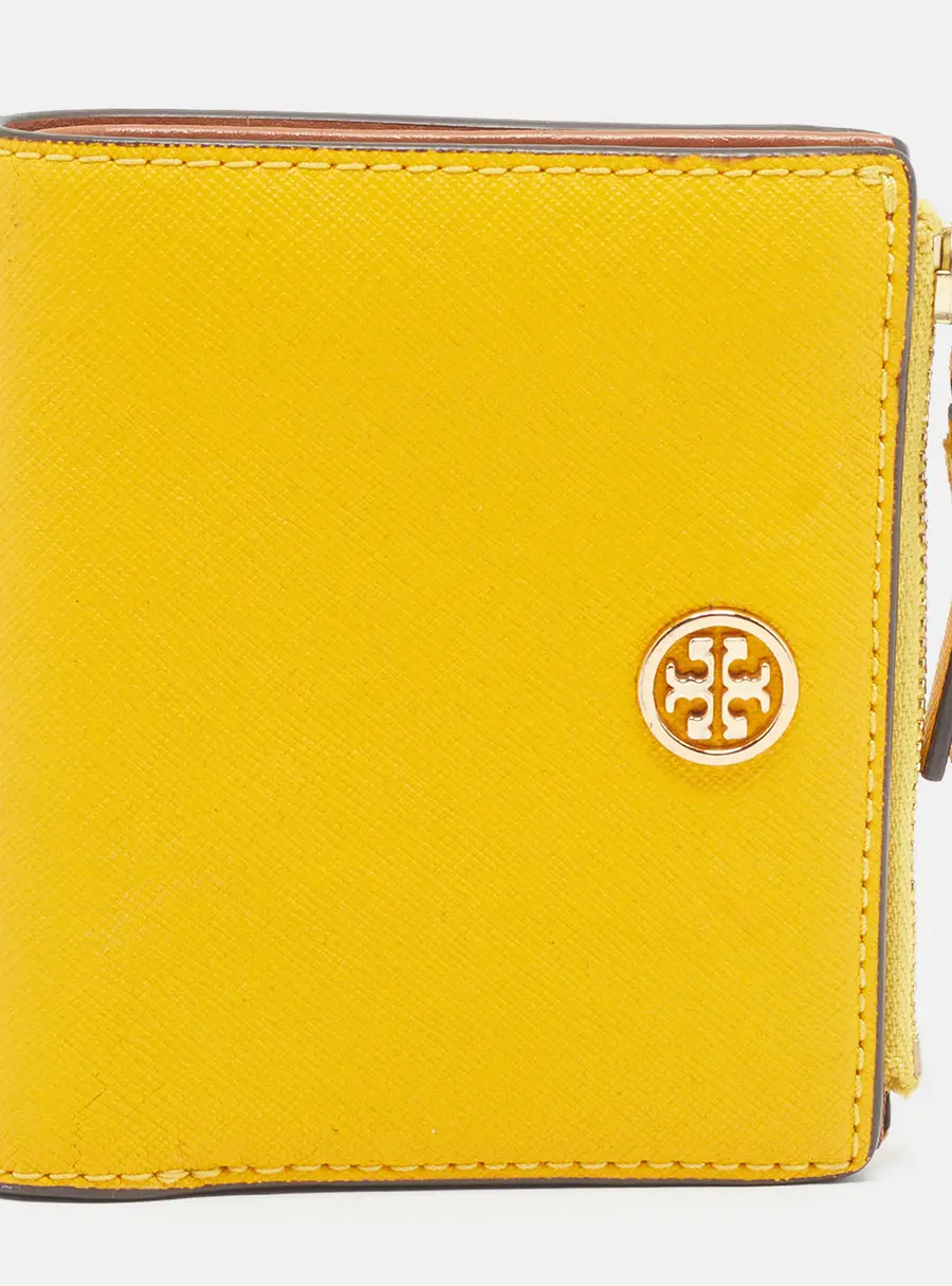 Tory Burch Fleming Yellow Leather Compact Wallet