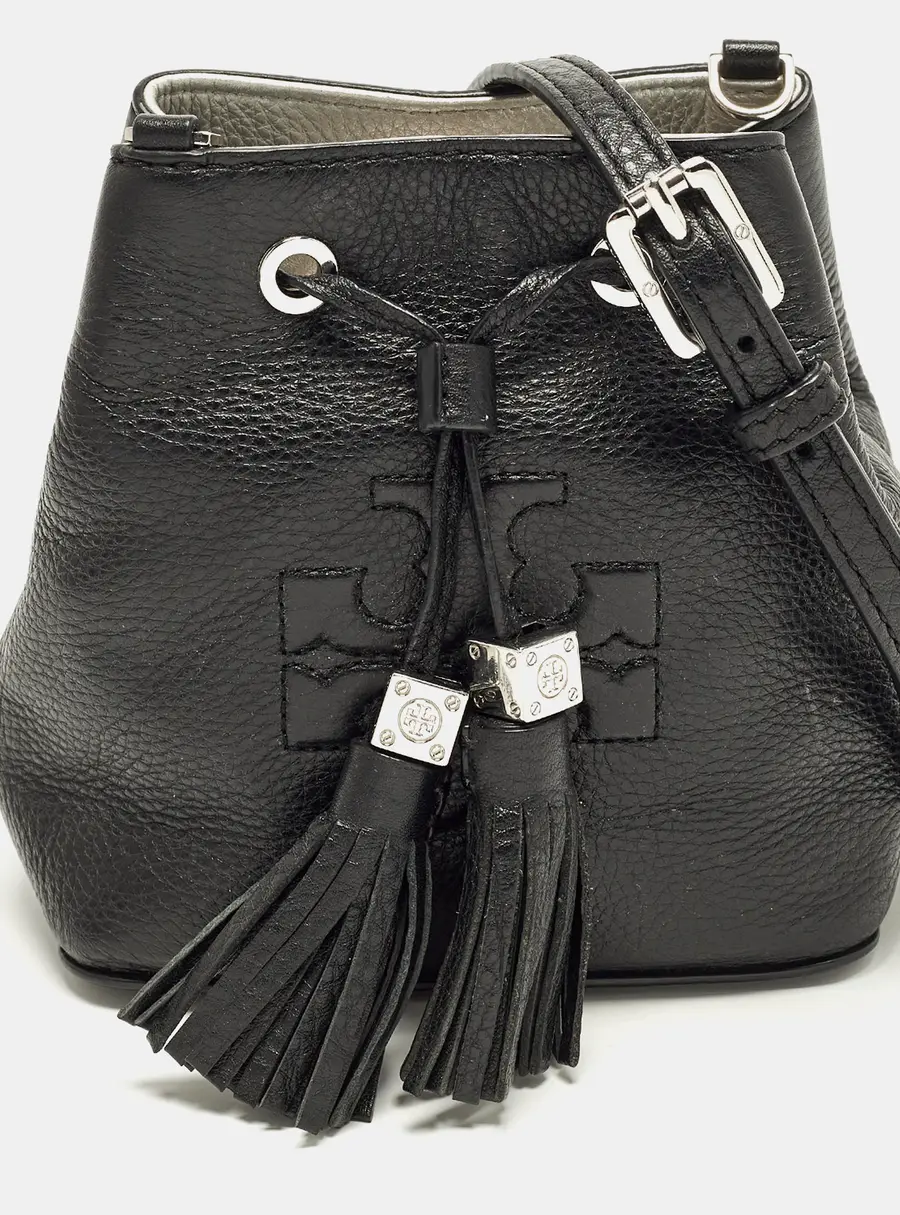 Tory Burch Thea Tassel Mini Black Leather Bucket Bag