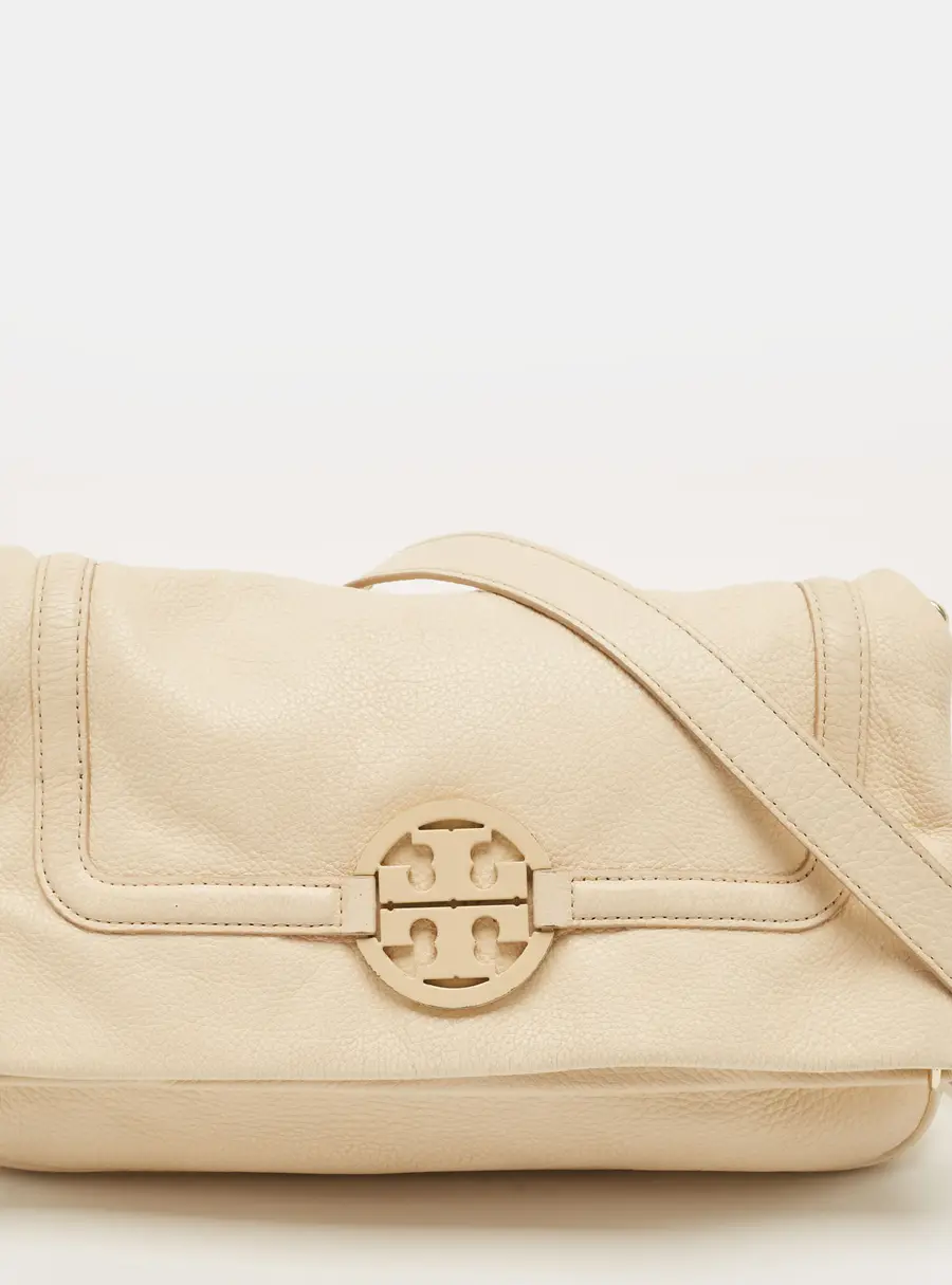 Tory Burch Amanda Foldover Cream Leather Crossbody Bag