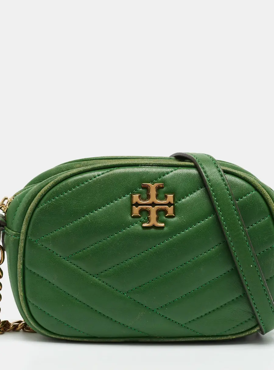 Tory Burch Kira Small Green Chevron Leather Camera Crossbody Bag