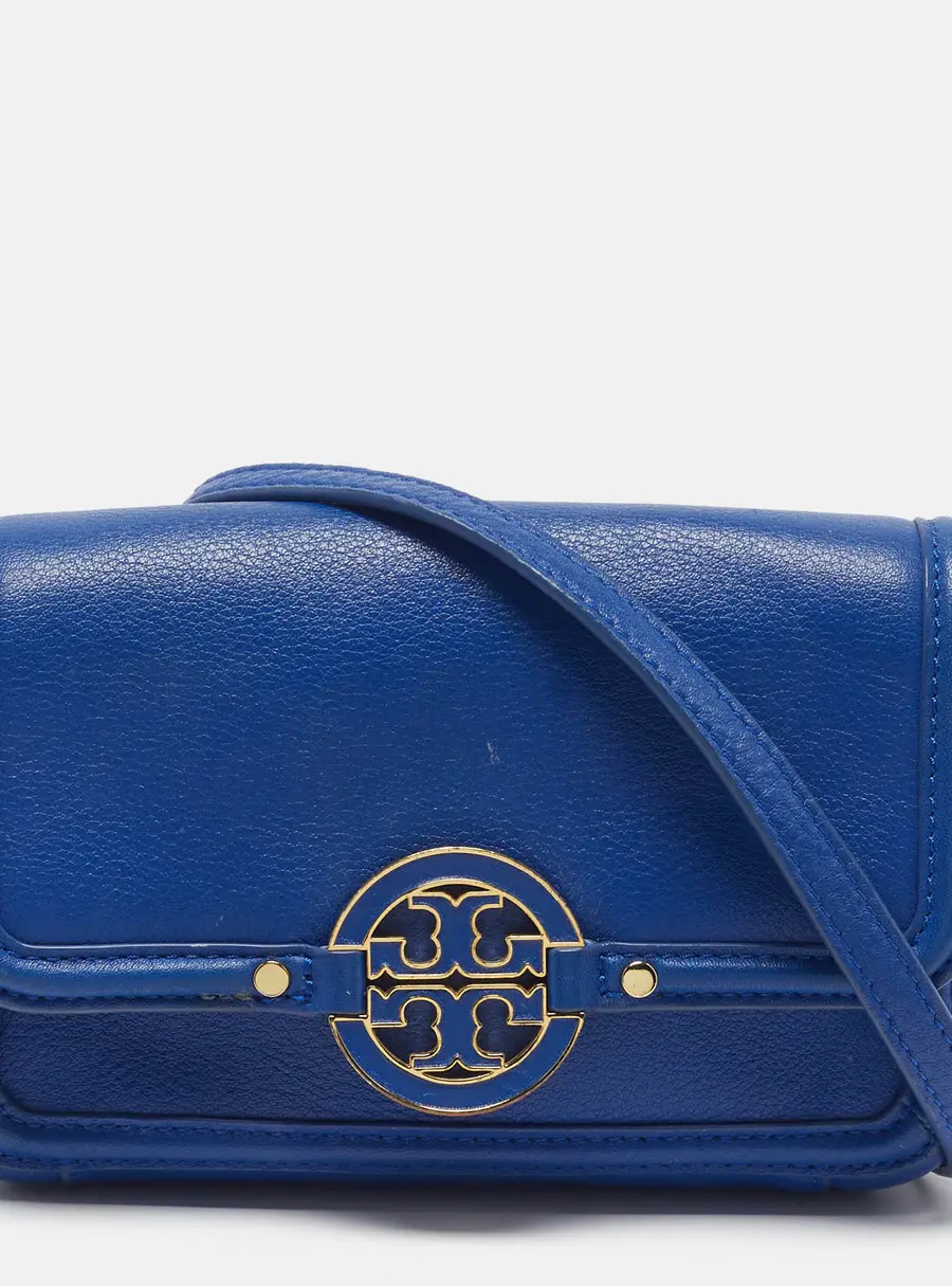 Tory Burch Amanda Blue Leather Flap Shoulder Bag