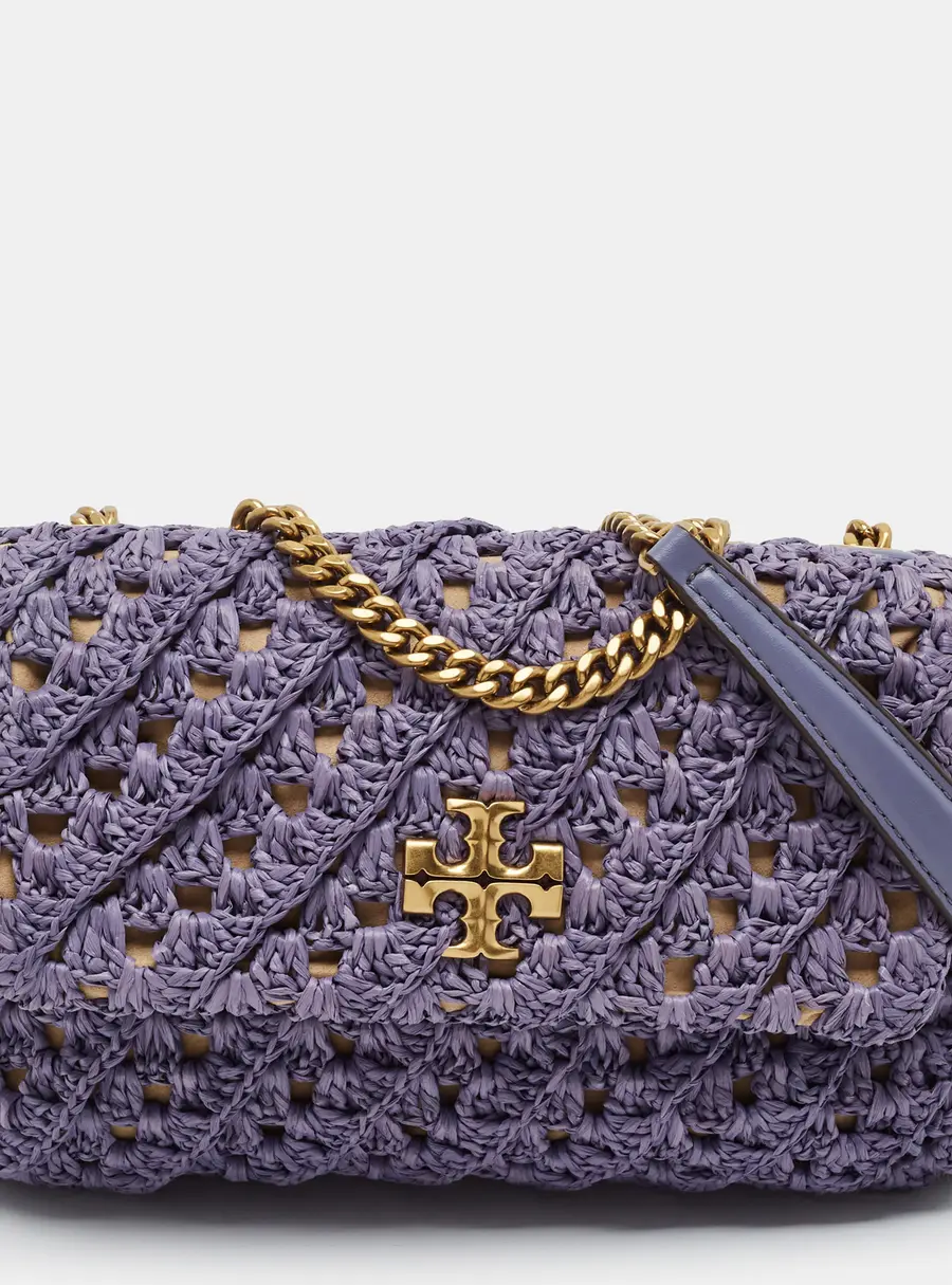 Tory Burch Kira Woven Small Lavender Straw and Leather Crossbody Bag