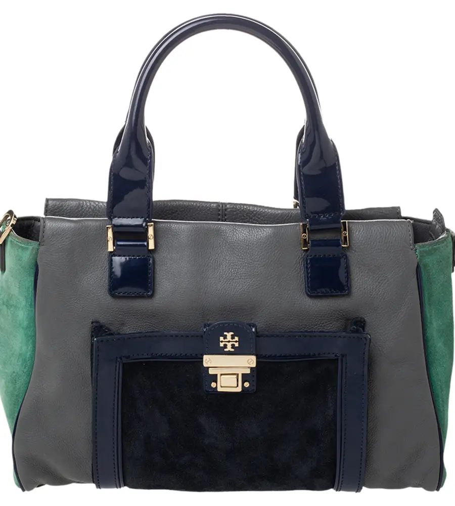 Tory Burch Multicolor Leather, Patent Leather and Suede Tote Bag