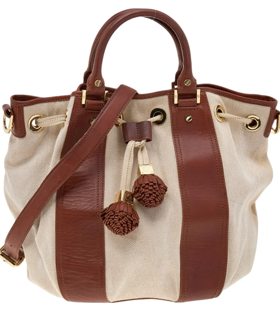Tory Burch Brown/Beige Canvas And Leather Shoulder Bag