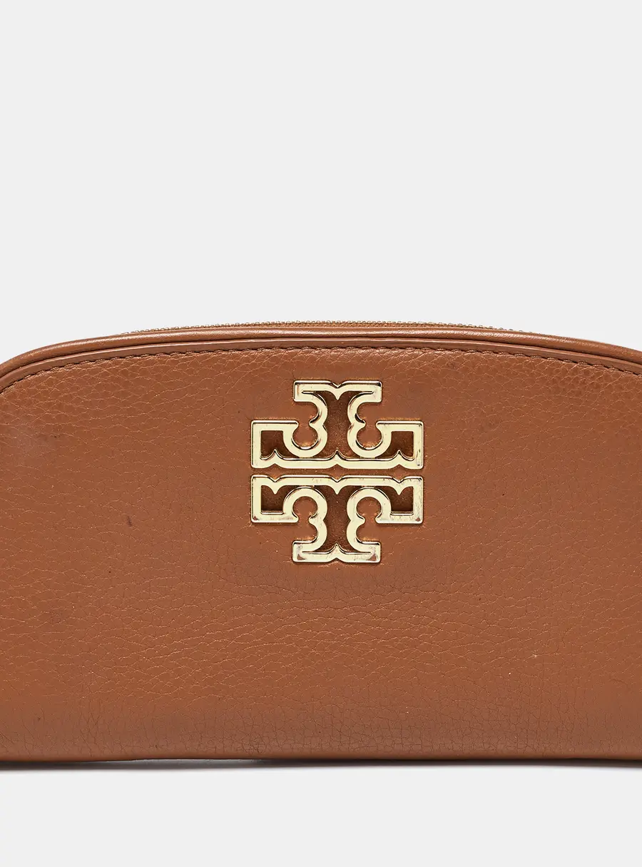 Tory Burch Brown Leather Britten Zip Around Wallet