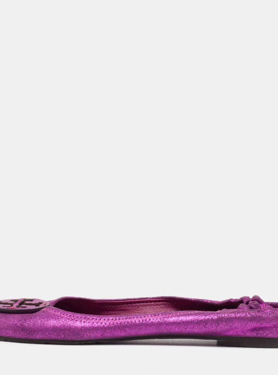 Tory Burch Pink Metallic Leather Reva Scrunch Ballet Flats Size 41