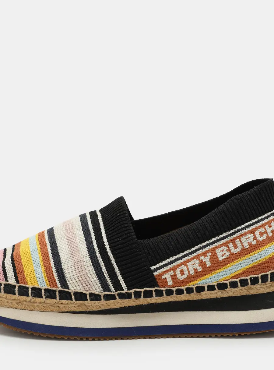 Tory Burch Multicolor Stretch Fabric Daisy Logo Espadrille Slip On Sneakers 37