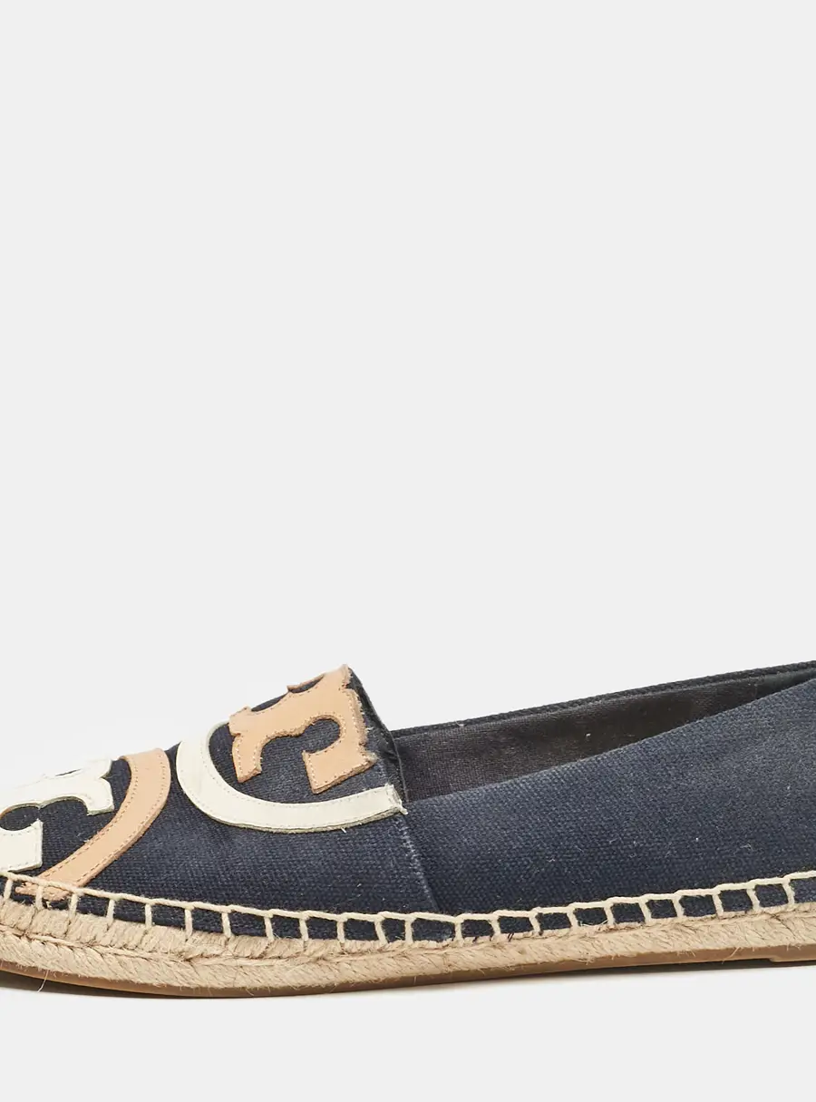 Tory Burch Poppy Size 36 Navy Blue Canvas and Leather Espadrille Flats