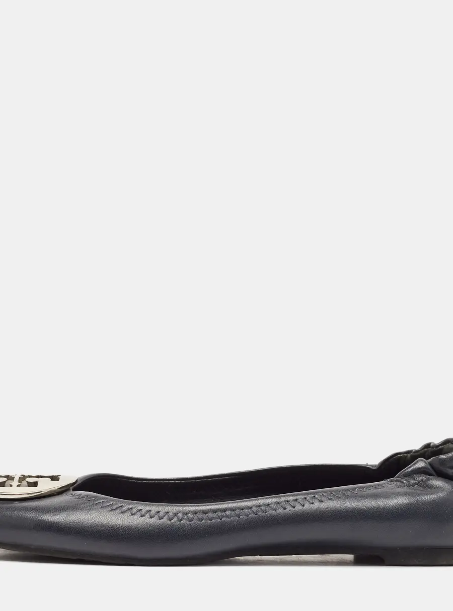 Tory Burch Black Leather Reva Logo Ballet Flats Size 39