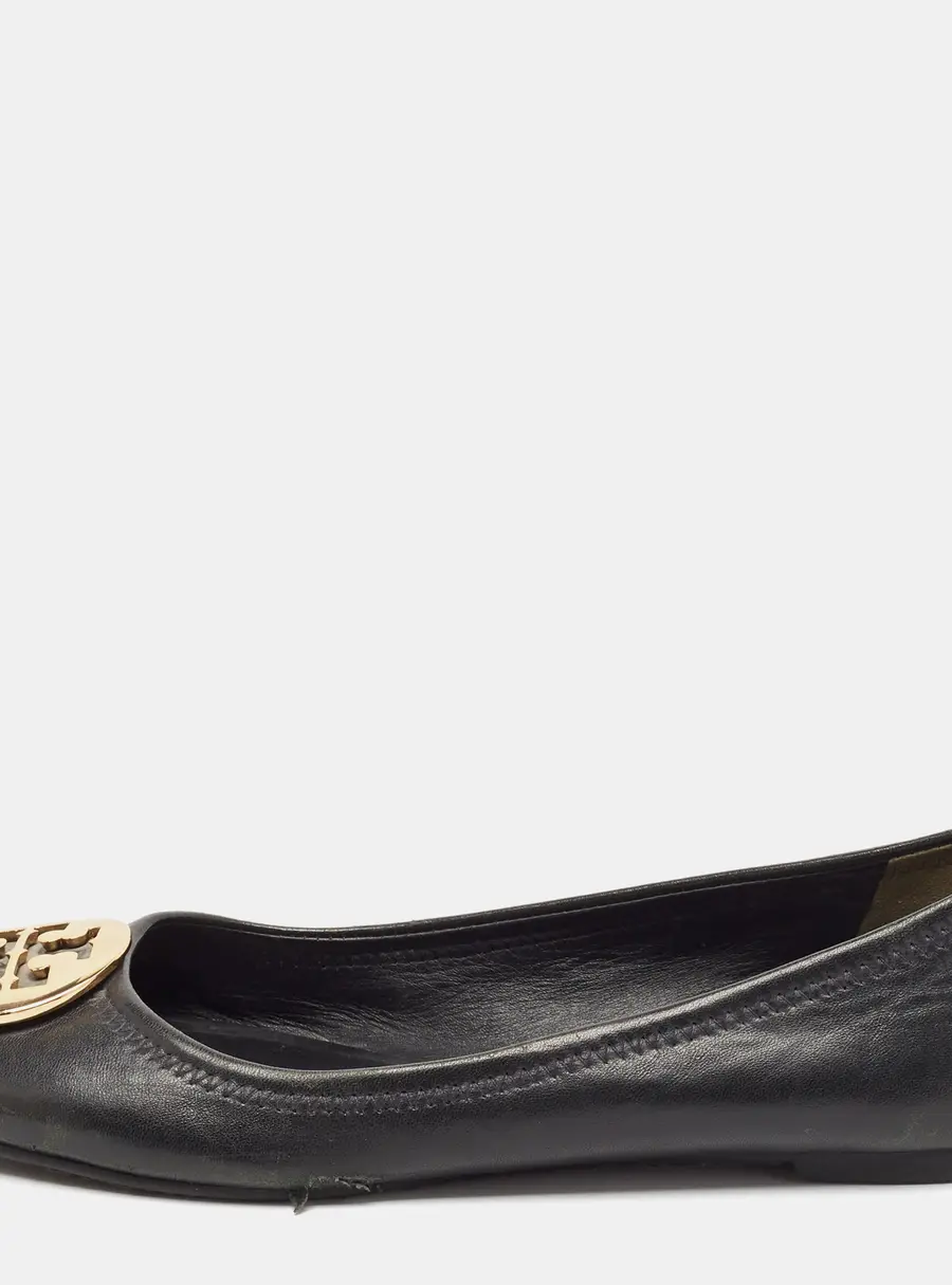 Tory Burch Black Leather Reva Ballet Flats Size 38.5