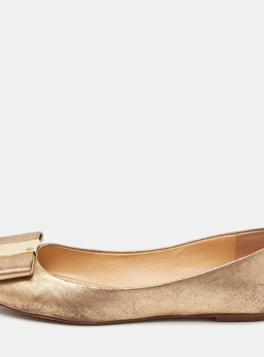 Tory Burch Gold Leather Bow Chase Ballet Flats Size 40.5