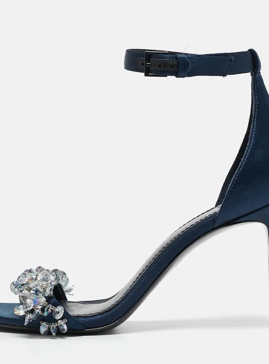 Tory Burch Blue Satin Crystal Embellished Ankle Strap Sandals Size 37.5