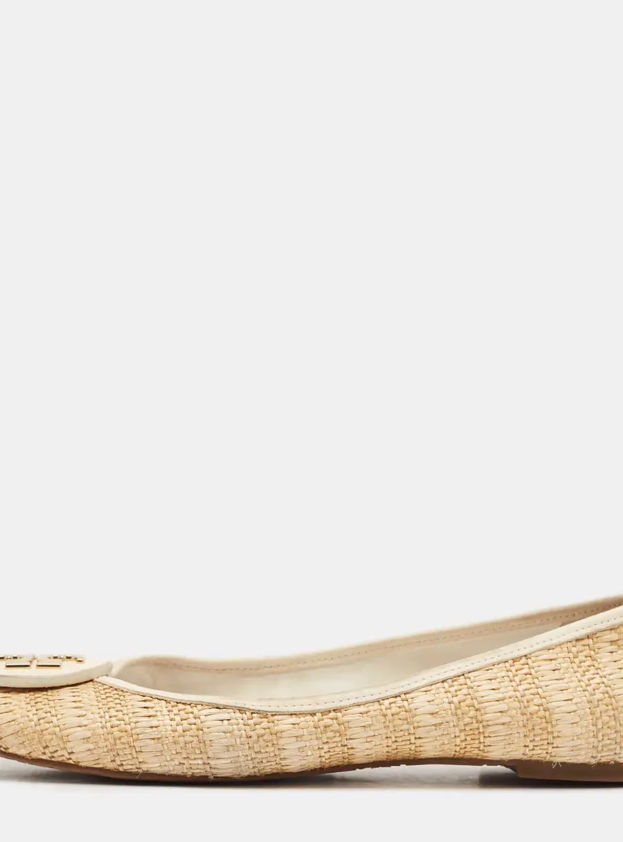 Tory Burch Beige/Cream Raffia and Leather Reva Ballet Flats Size 40.5