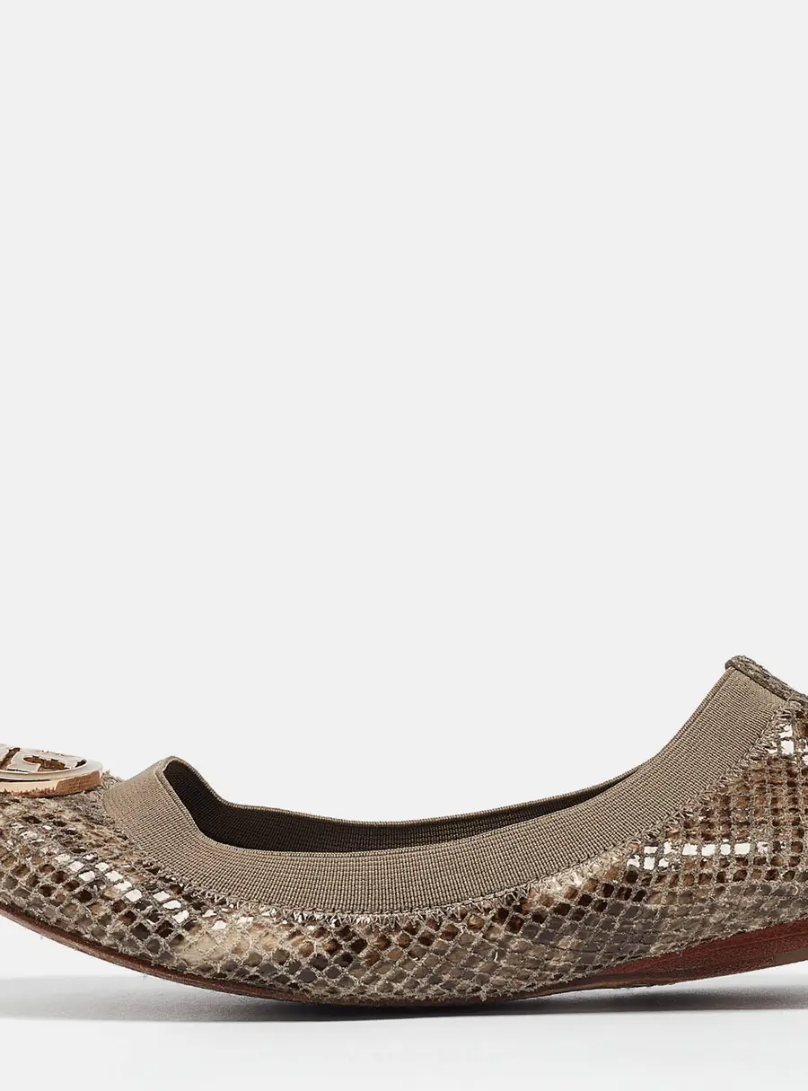 Tory Burch Green/Grey Embossed Snakeskin Leather Caroline Ballet Flats Size 36