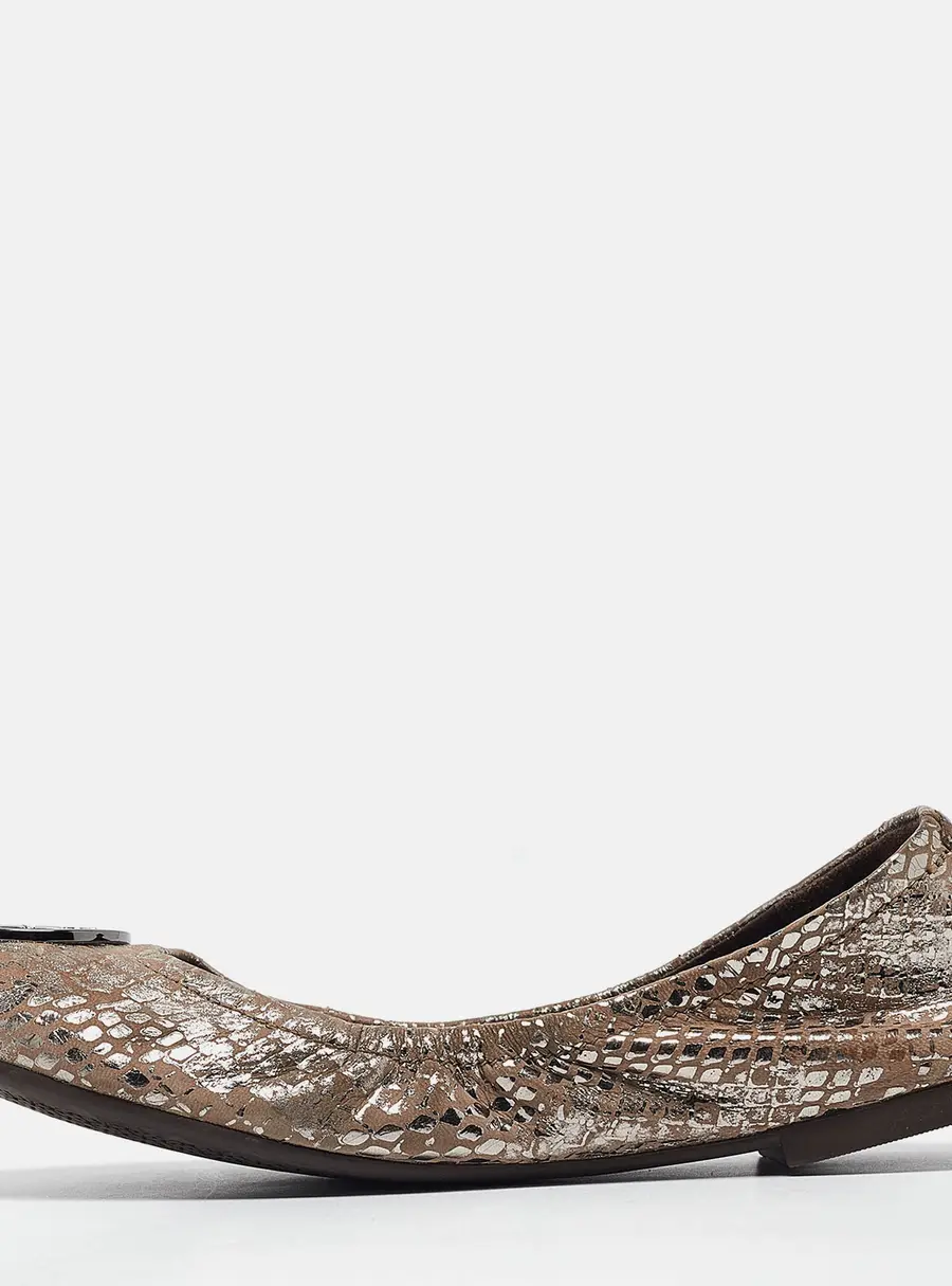 Tory Burch Metallic Brown Textured Suede Heidi Scrunch Ballet Flats Size 36