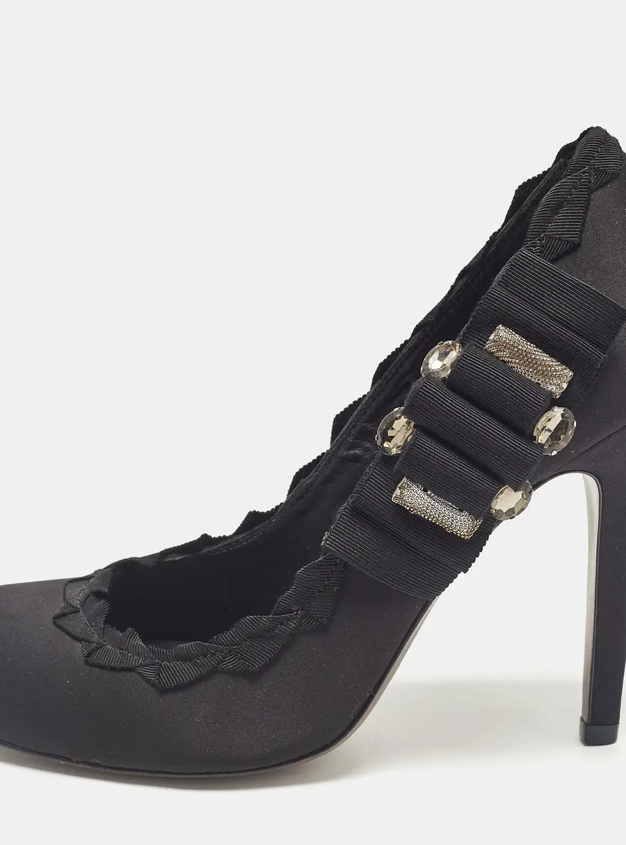Tory Burch Black Satin Embellished Bow Pumps Size 41