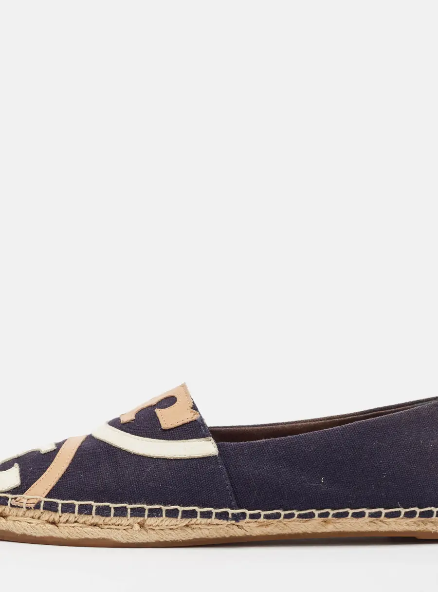 Tory Burch Size 40 Navy Blue Canvas and Leather Espadrille Flats