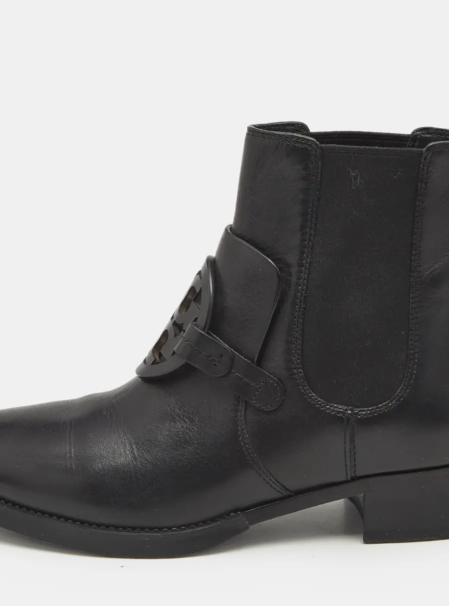 Tory Burch Black Leather Miller Ankle Length Boots Size 39