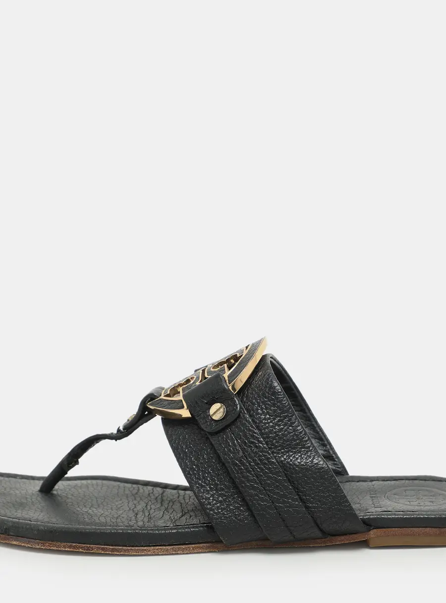 Tory Burch Black Leather Amanda Thong Flat Sandals Size 38