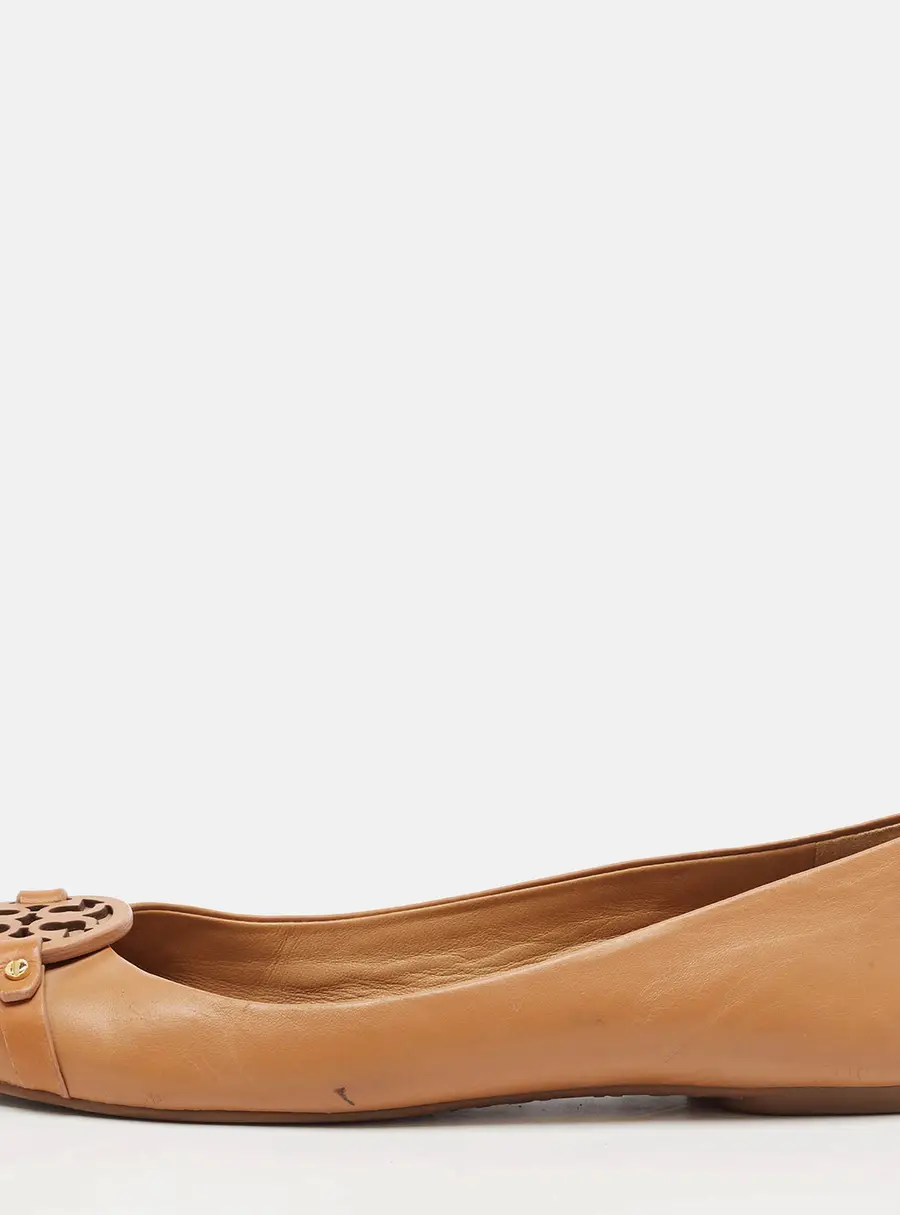 Tory Burch Brown Leather Reva Ballet Flats Size 39.5