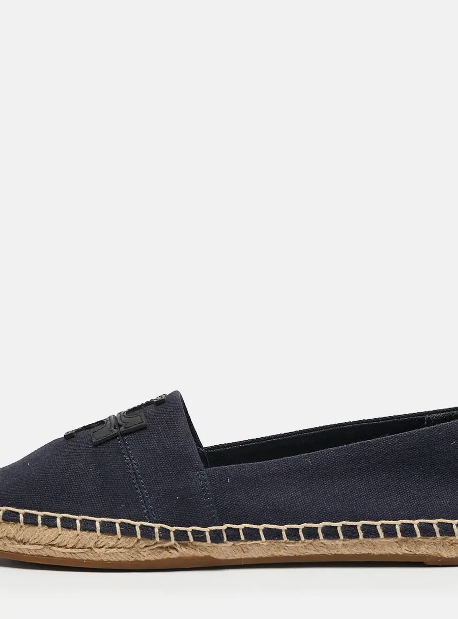 Tory Burch Navy Blue Canvas And Leather Espadrilles Flats Size 37.5