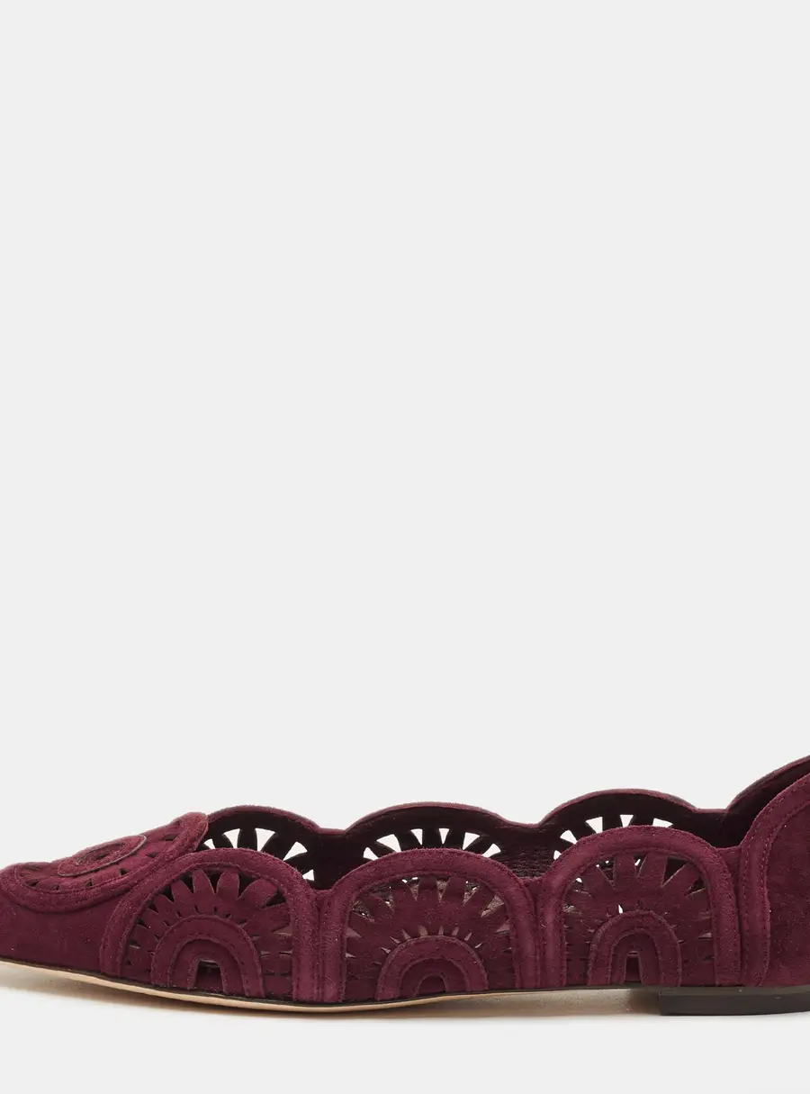 Tory Burch Leyla Size 35 Burgundy Laser Cut Suede Ballet Flats