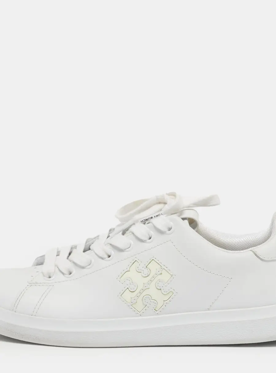 Tory Burch Size 36.5 White Leather Double T Howell Court Lace Up Sneakers