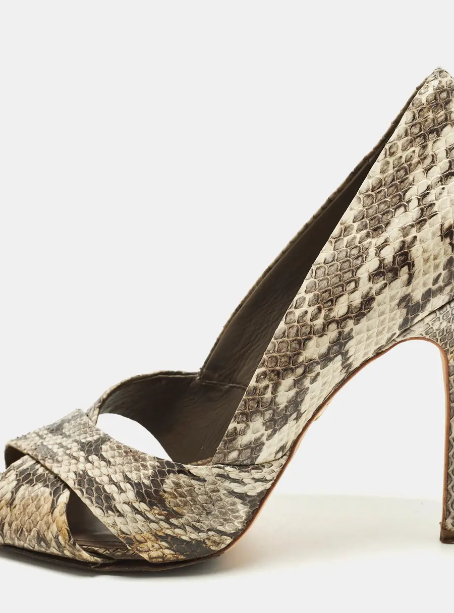 Tory Burch Size 39 Multicolor Snakeskin Leather Open Toe Pumps