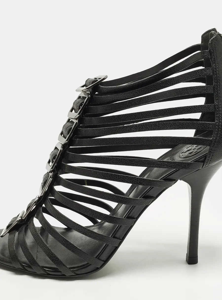 Tory Burch  Size 39.5 Black Leather Strappy Caged Sandals