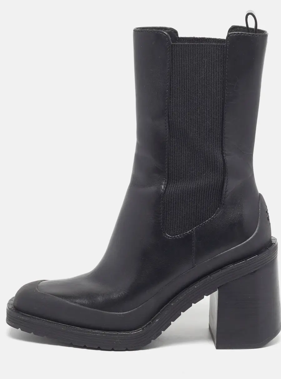 Tory Burch Demi Glove Baby Size 36.5 Black Leather Block Heel Chelsea Boots